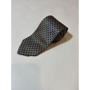 Hugo Boss Silk Tie Blue Gold Checker Pattern Made In Italy Designer